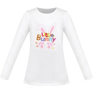 Sunny Fashion Girls White Long Sleeve T-Shirt Top Rainbow Sequins Letter Star(White Bunny)