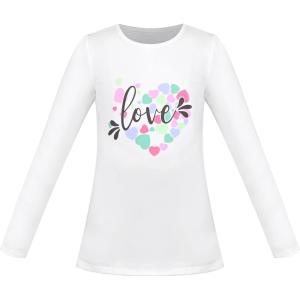 Sunny Fashion Girls White Long Sleeve T-Shirt Top Rainbow Sequins Letter Star(White Heart)