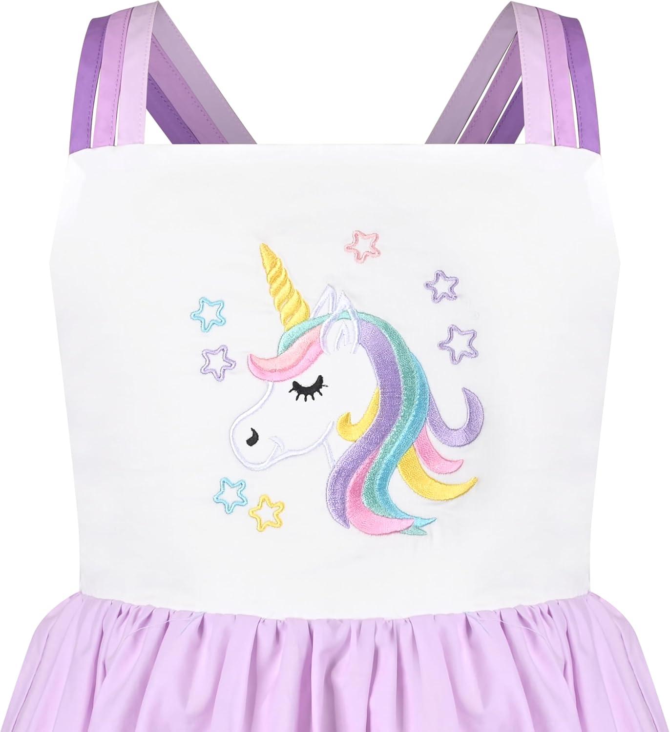 imageGirls Dress Rainbow Icecream Unicorn Strip Suspender Sleeveless Sundress Summer Size 4