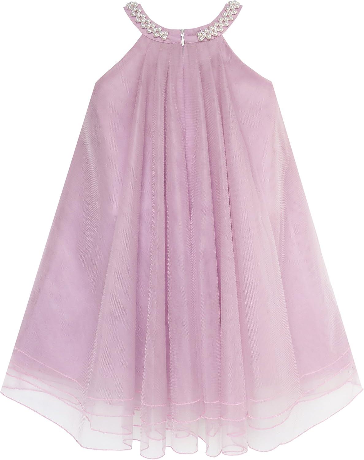 imageSunny Fashion Flower Girls Dress Halter Dress Pearl Party Wedding BirthdayLight Purple