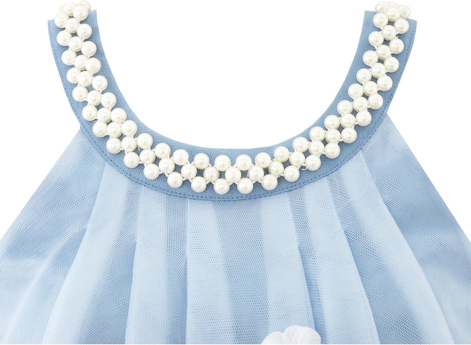 imageSunny Fashion Flower Girls Dress Halter Dress Pearl Party Wedding BirthdayLight Steel Blue
