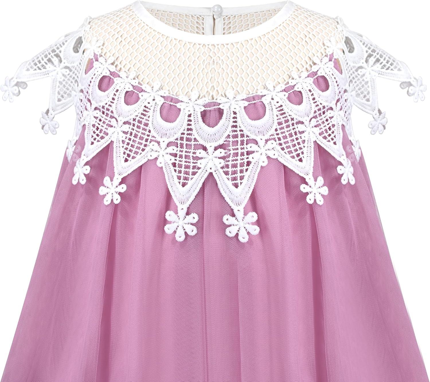 imageSunny Fashion Flower Girls Dress Halter Dress Pearl Party Wedding BirthdayPale Purple