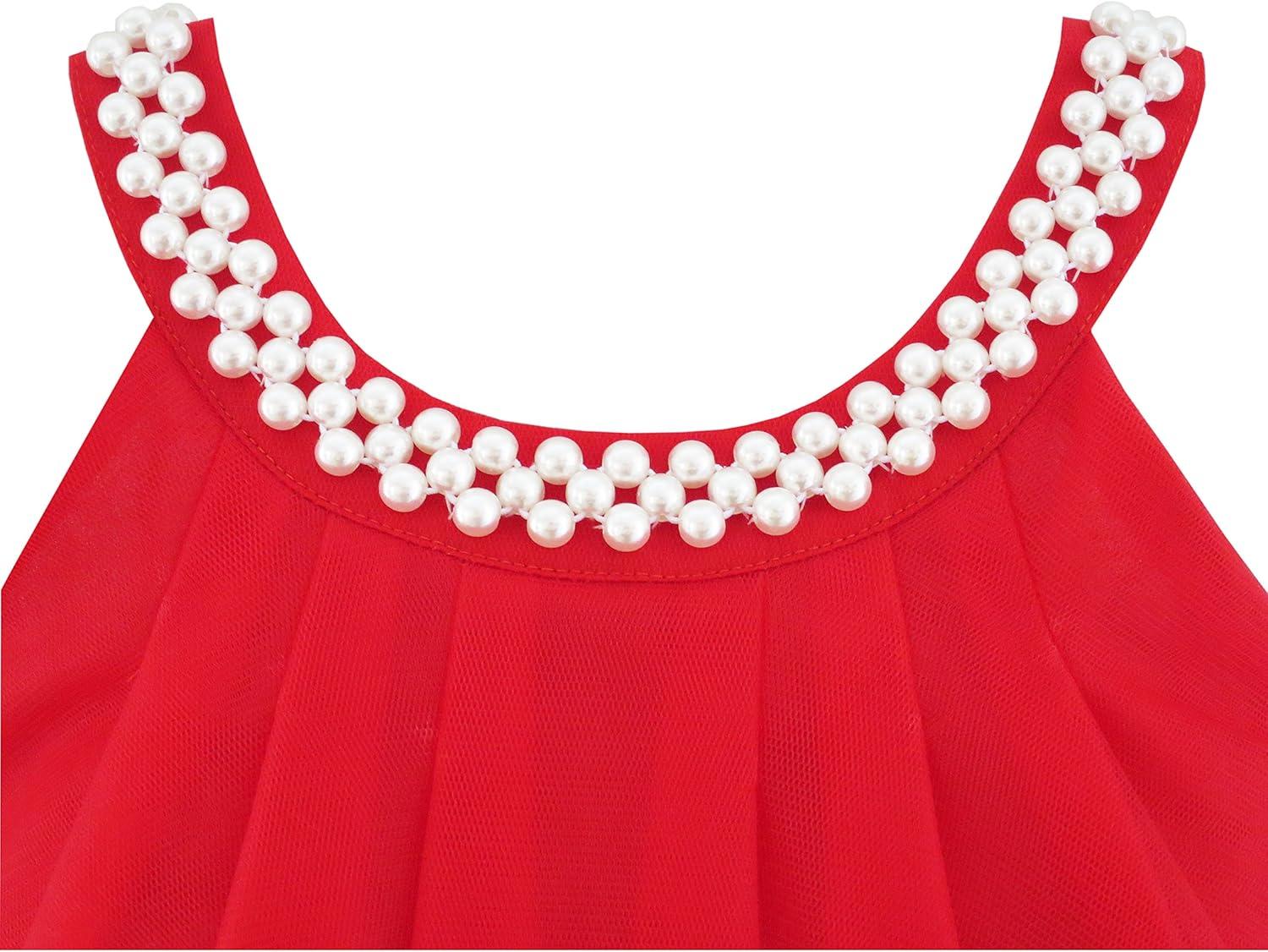 imageSunny Fashion Flower Girls Dress Halter Dress Pearl Party Wedding BirthdayRed