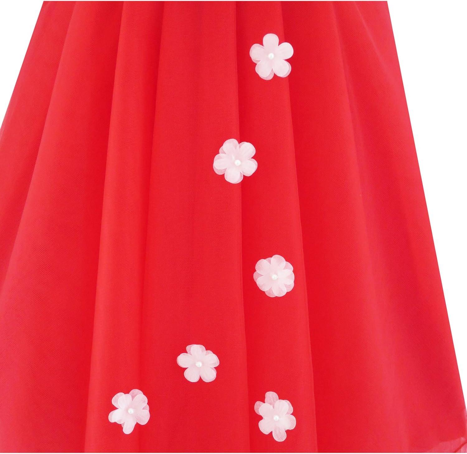 imageSunny Fashion Flower Girls Dress Halter Dress Pearl Party Wedding BirthdayRed