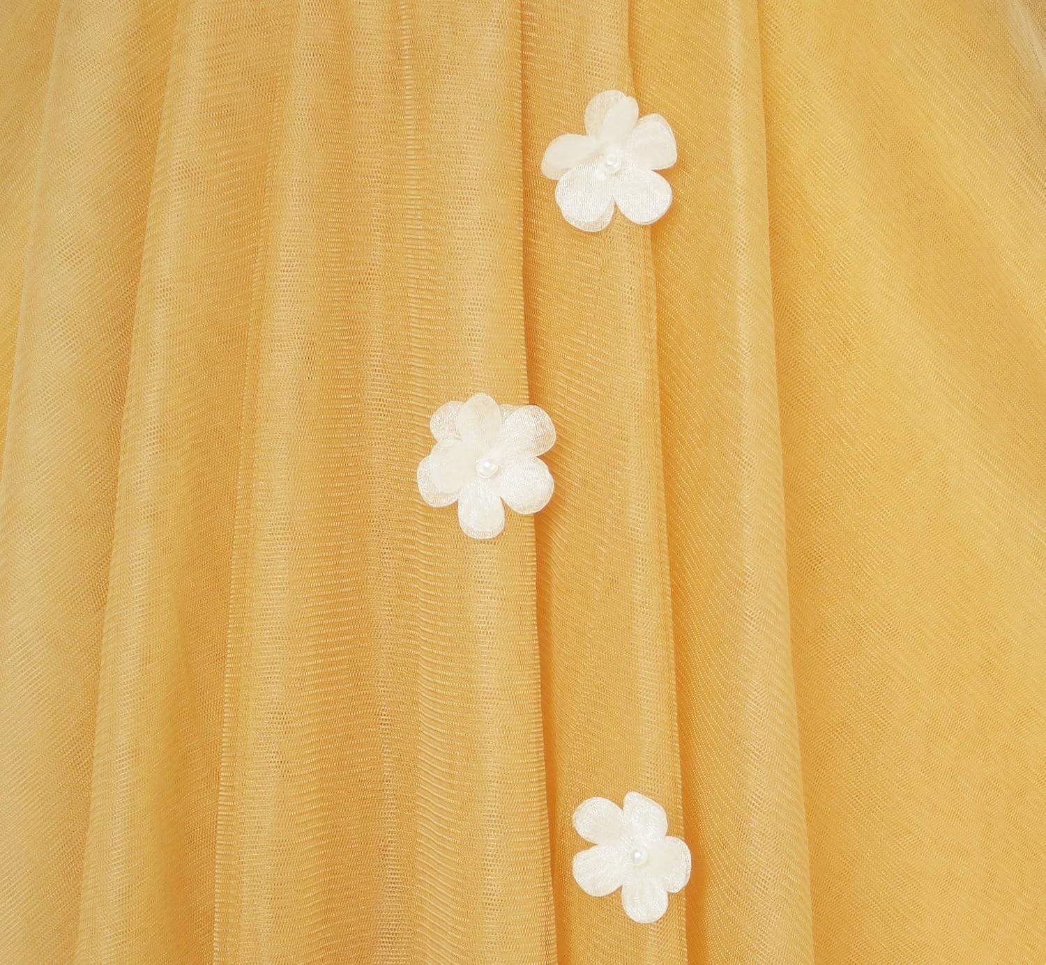 imageSunny Fashion Flower Girls Dress Halter Dress Pearl Party Wedding BirthdayWheat Yellow