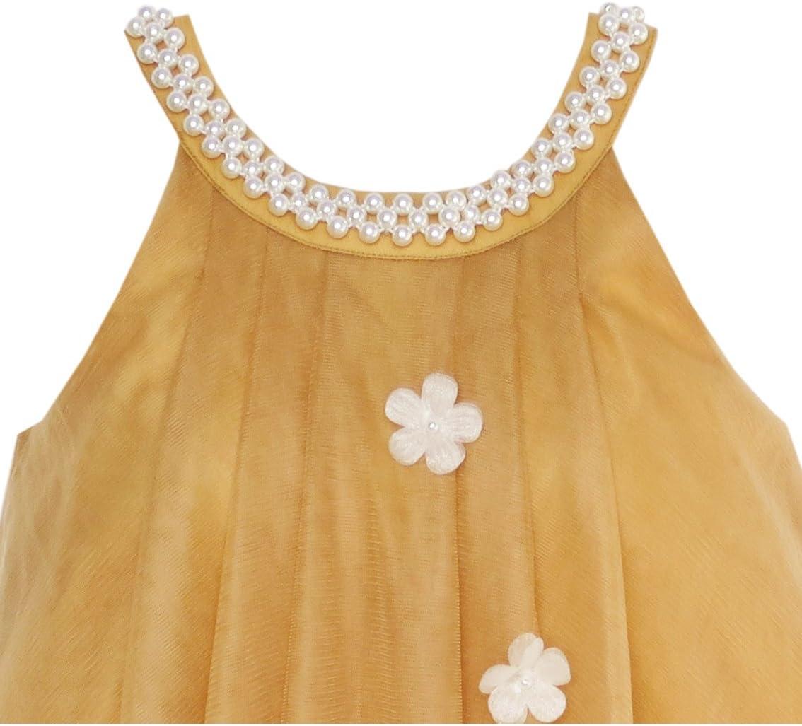 imageSunny Fashion Flower Girls Dress Halter Dress Pearl Party Wedding BirthdayWheat Yellow