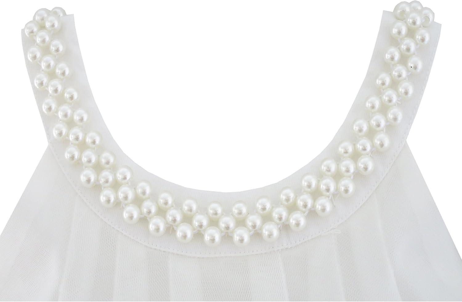 imageSunny Fashion Flower Girls Dress Halter Dress Pearl Party Wedding BirthdayWhite