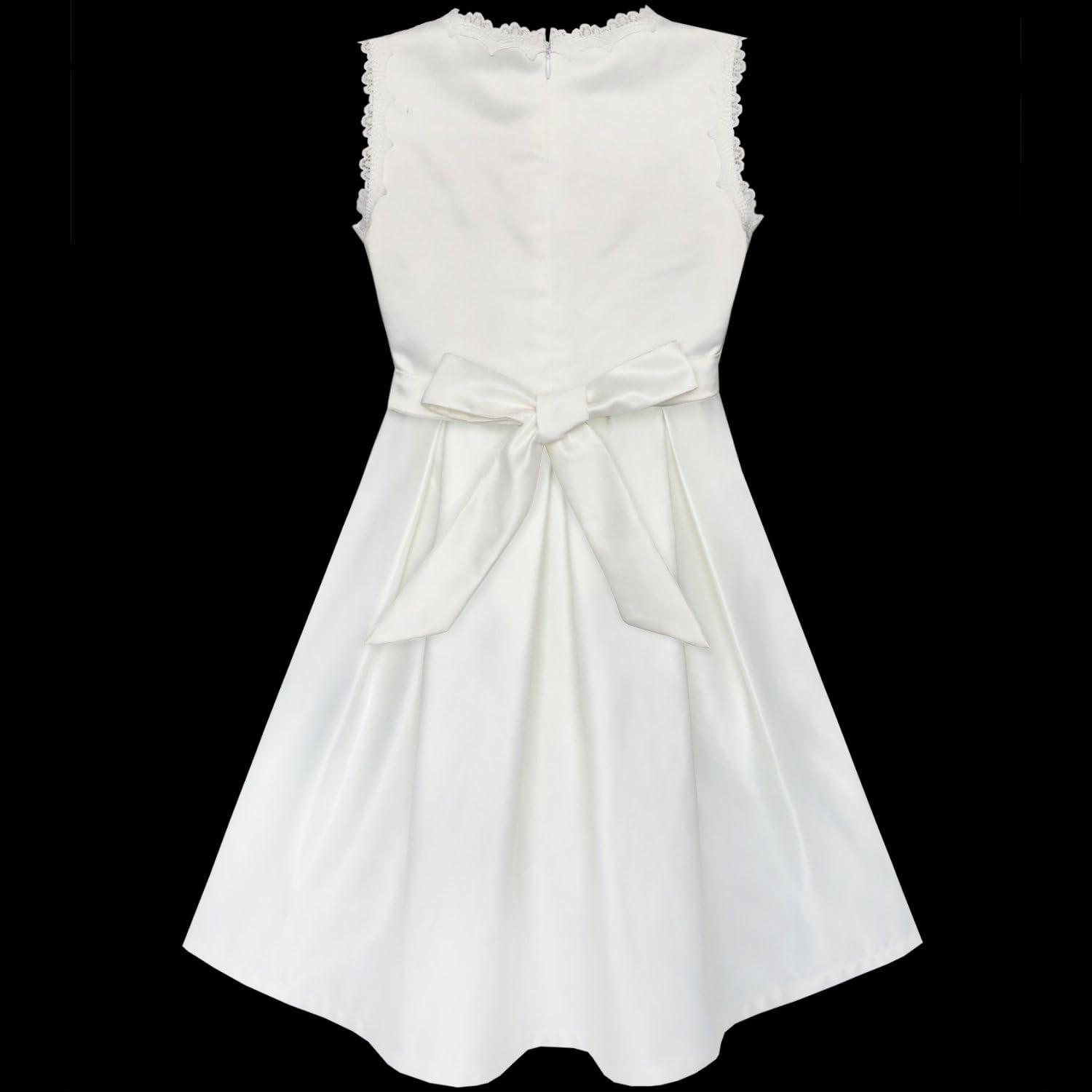 imageSunny Fashion Flower Girls Dress Off White Lace Pleated Hem Wedding Pageant