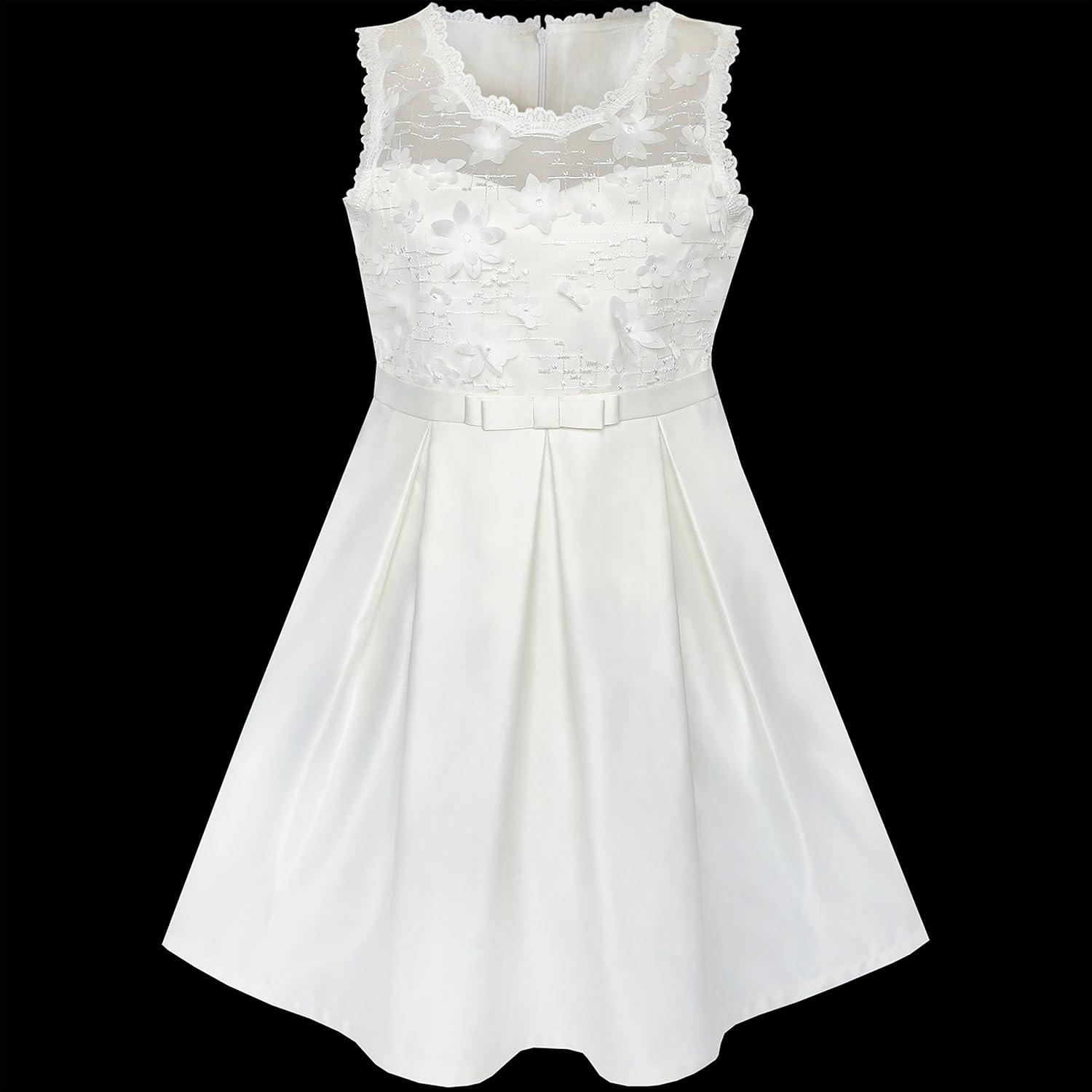 imageSunny Fashion Flower Girls Dress Off White Lace Pleated Hem Wedding Pageant