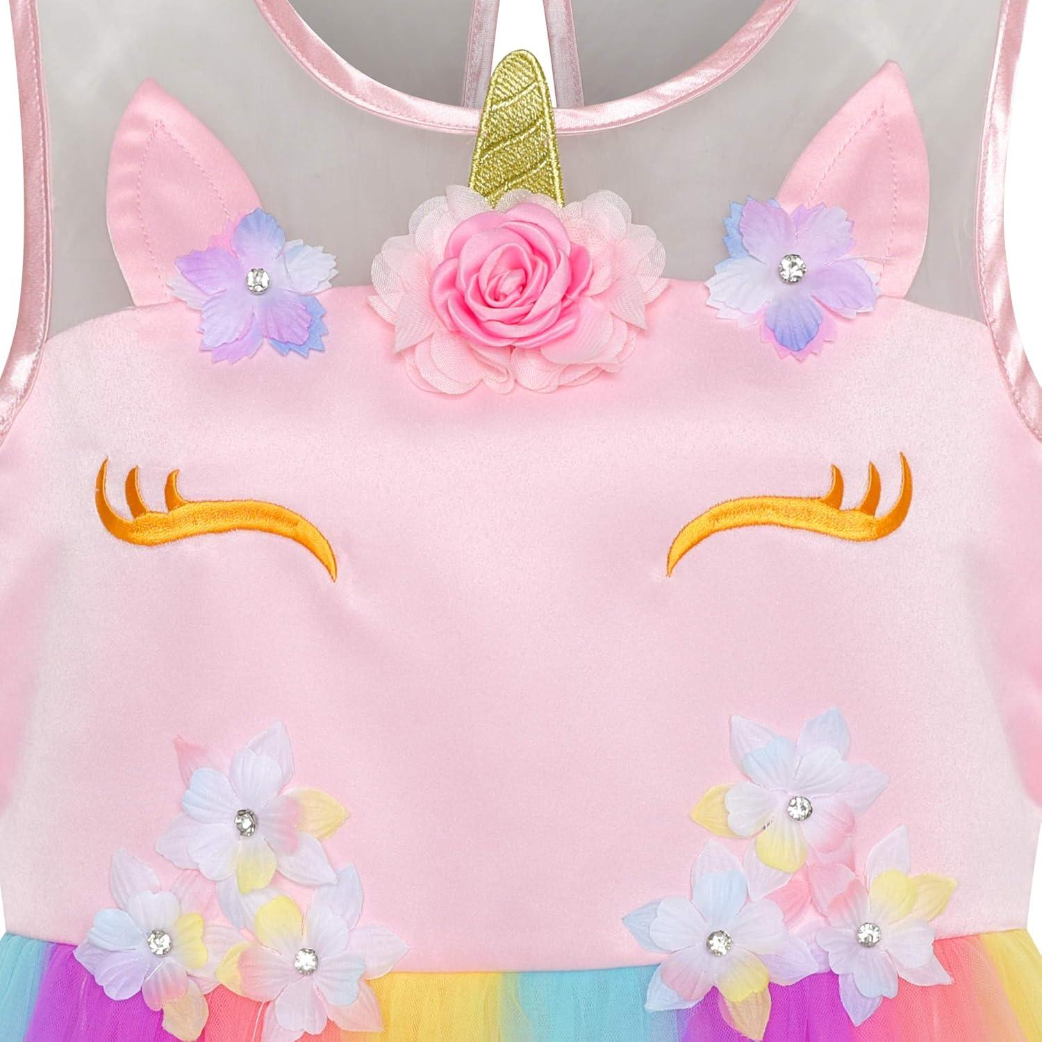 imageSunny Fashion Flower Girls Dress Unicorn Rainbow Pageant Princess PartyMulticolor Unicorn