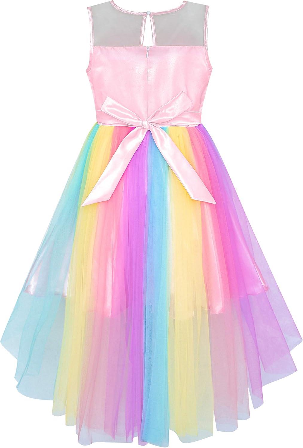 imageSunny Fashion Flower Girls Dress Unicorn Rainbow Pageant Princess PartyMulticolor Unicorn