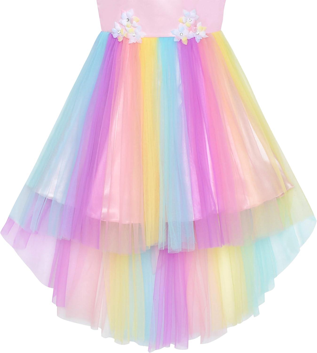 imageSunny Fashion Flower Girls Dress Unicorn Rainbow Pageant Princess PartyMulticolor Unicorn