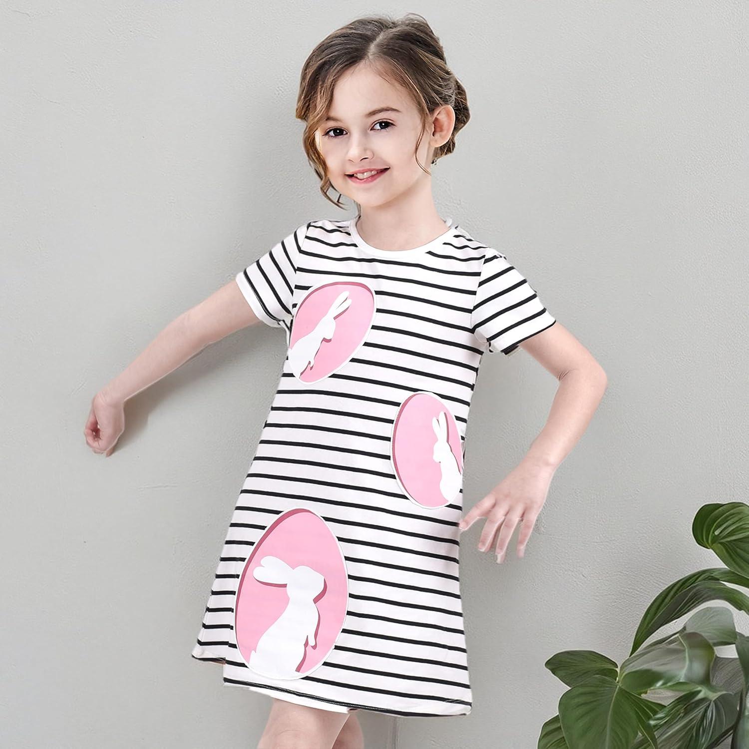 imageSunny Fashion Girls Casual Dress Cotton Short Sleeve Swan Embroidered Size 26White