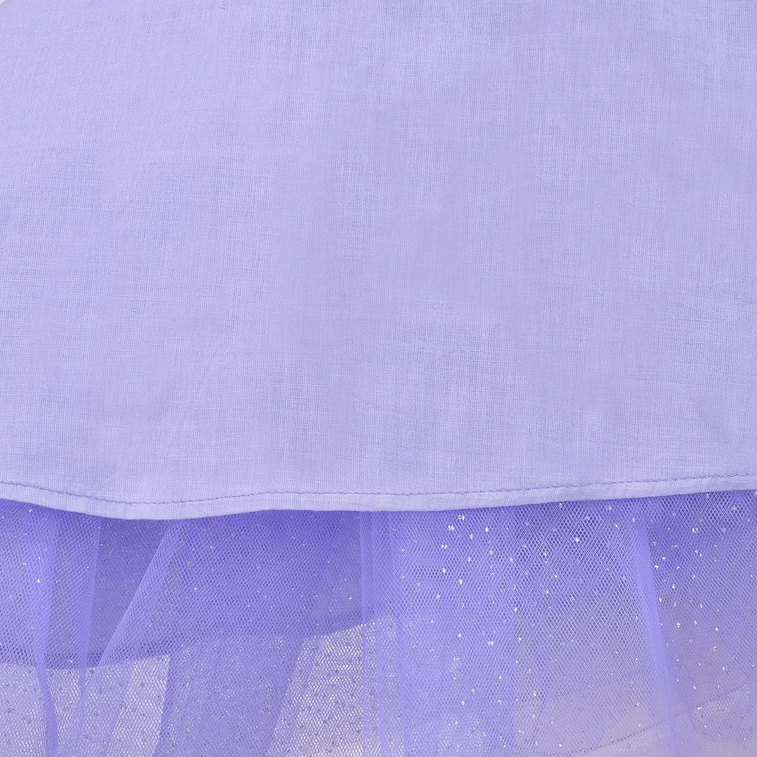 imageSunny Fashion Girls Dress 2PC Set White Floral Lace Glitter Tulle Skirt 34 SleevePurple