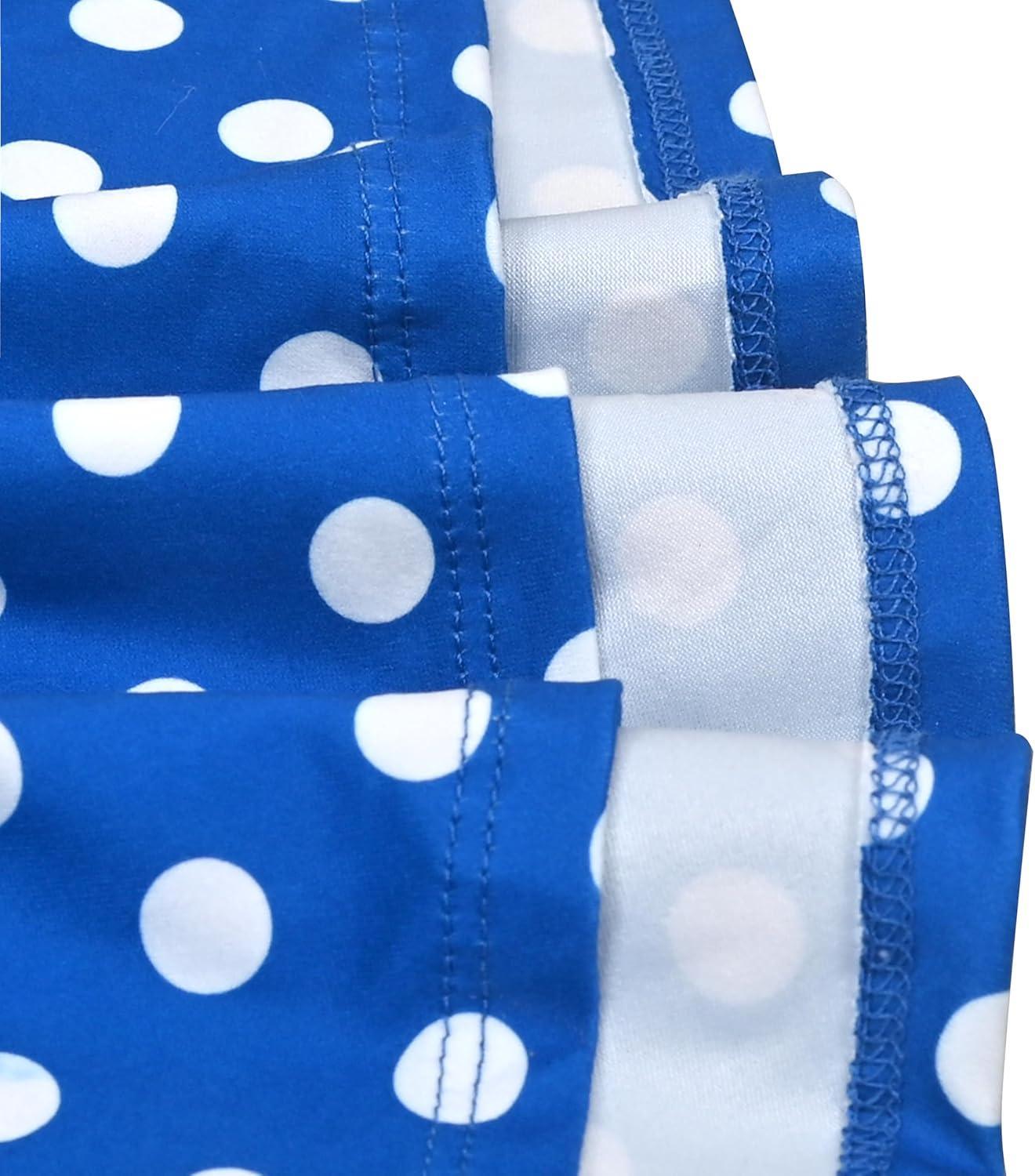 imageSunny Fashion Girls Dress Black Asymmetric Collar Knit Preppy School Family Short Sleeve CottonBlue Dot