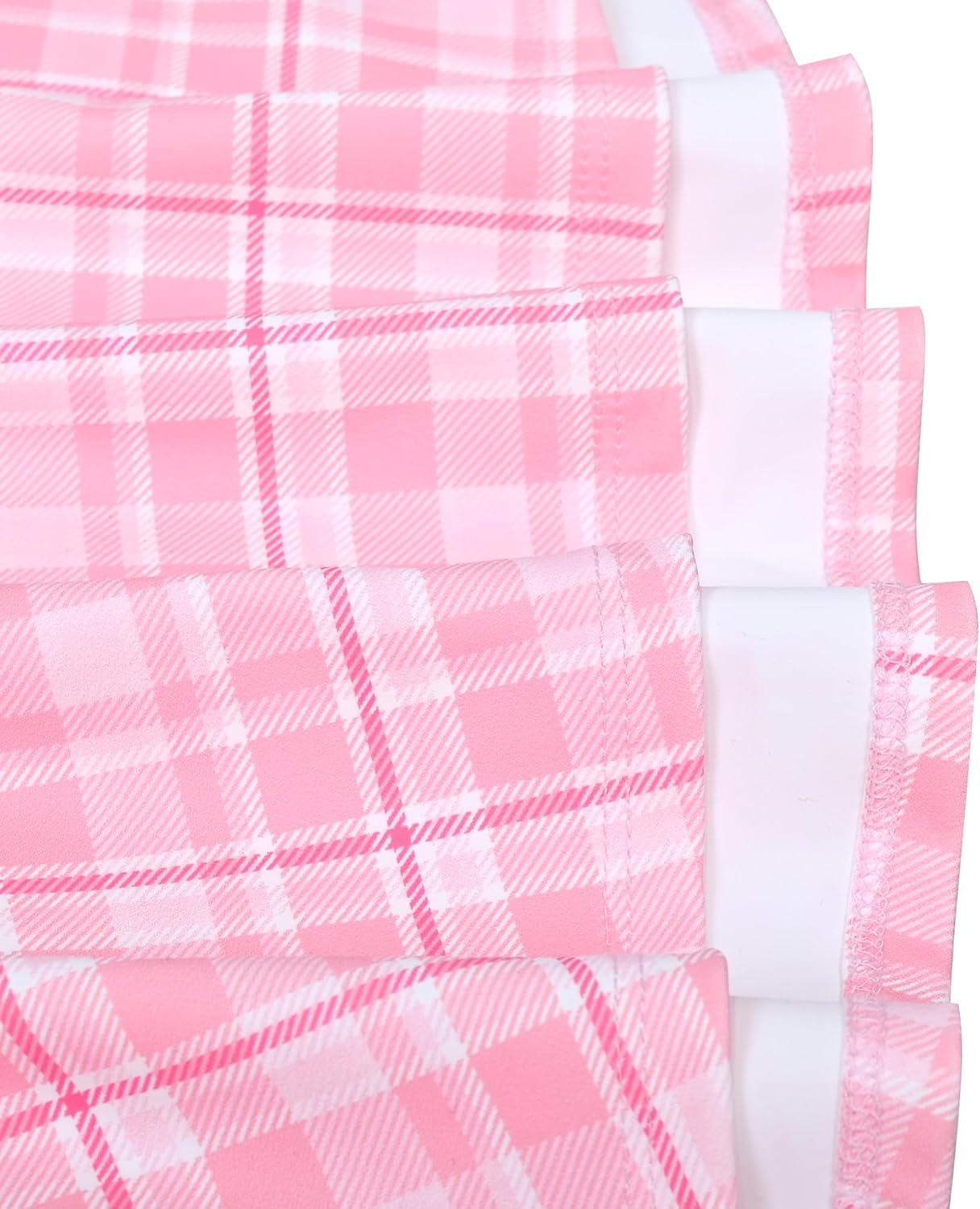 imageSunny Fashion Girls Dress Black Asymmetric Collar Knit Preppy School Family Short Sleeve CottonPink Plaid