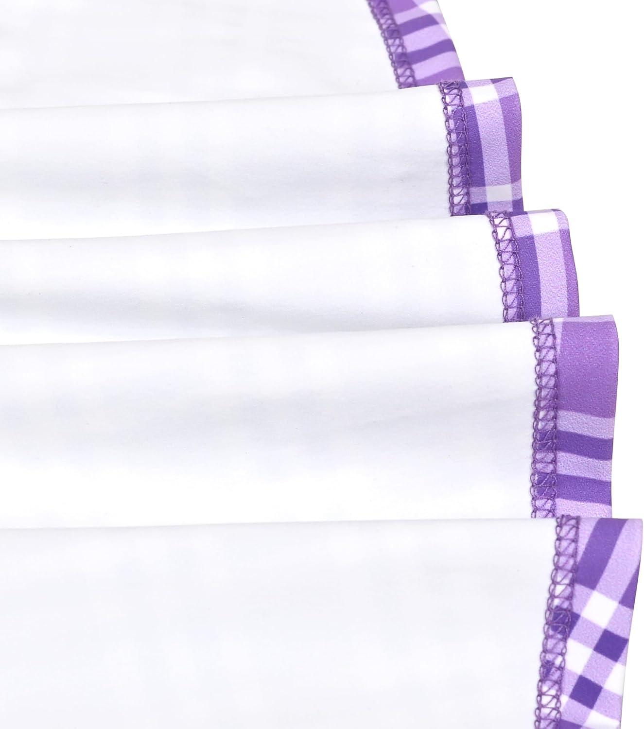 imageSunny Fashion Girls Dress Black Asymmetric Collar Knit Preppy School Family Short Sleeve CottonPurple Plaid