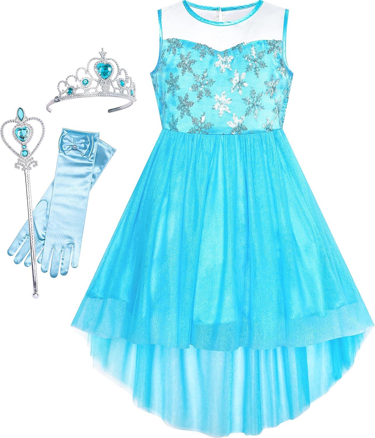 imageSunny Fashion Girls Dress Black HiLow Magic Wand Princess Crown Dress UpBlue Snowflake Set