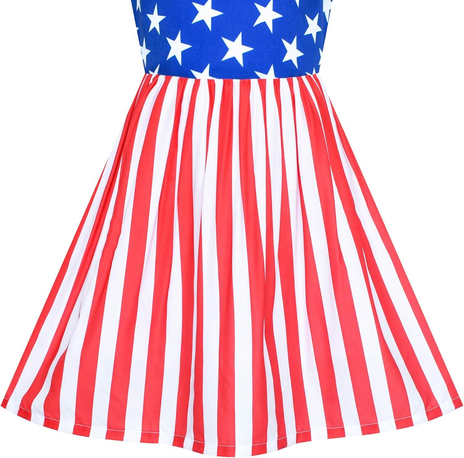 imageSunny Fashion Girls Dress Blue Flower PrintAmerican Flag
