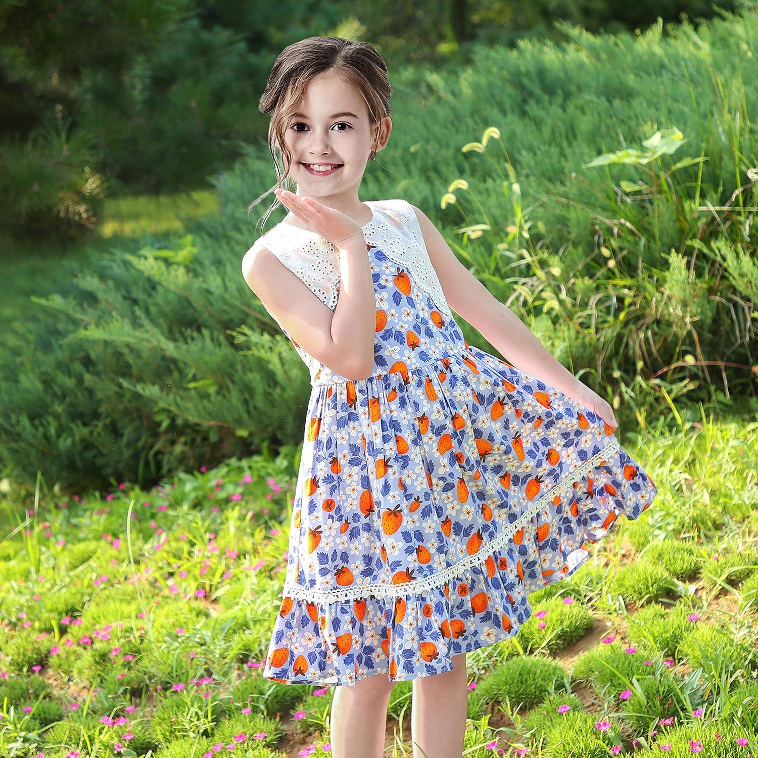 imageSunny Fashion Girls Dress Blue Flower PrintBlue Strawberry