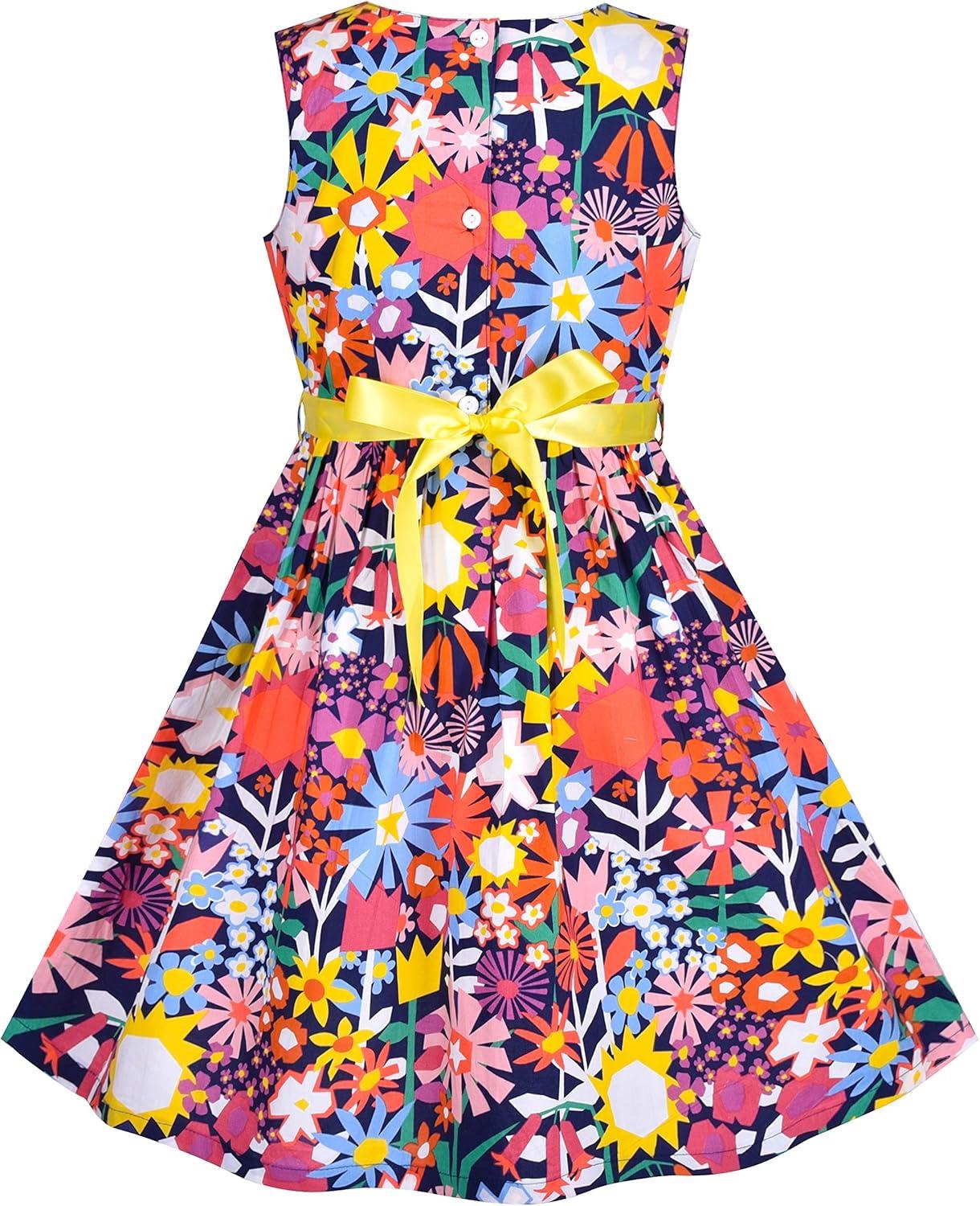 imageSunny Fashion Girls Dress Blue Flower PrintOrange