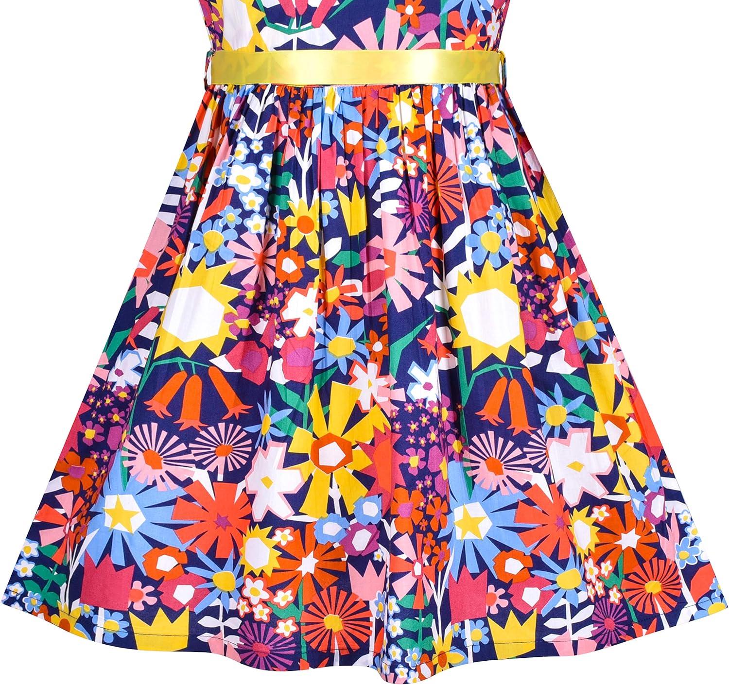 imageSunny Fashion Girls Dress Blue Flower PrintOrange