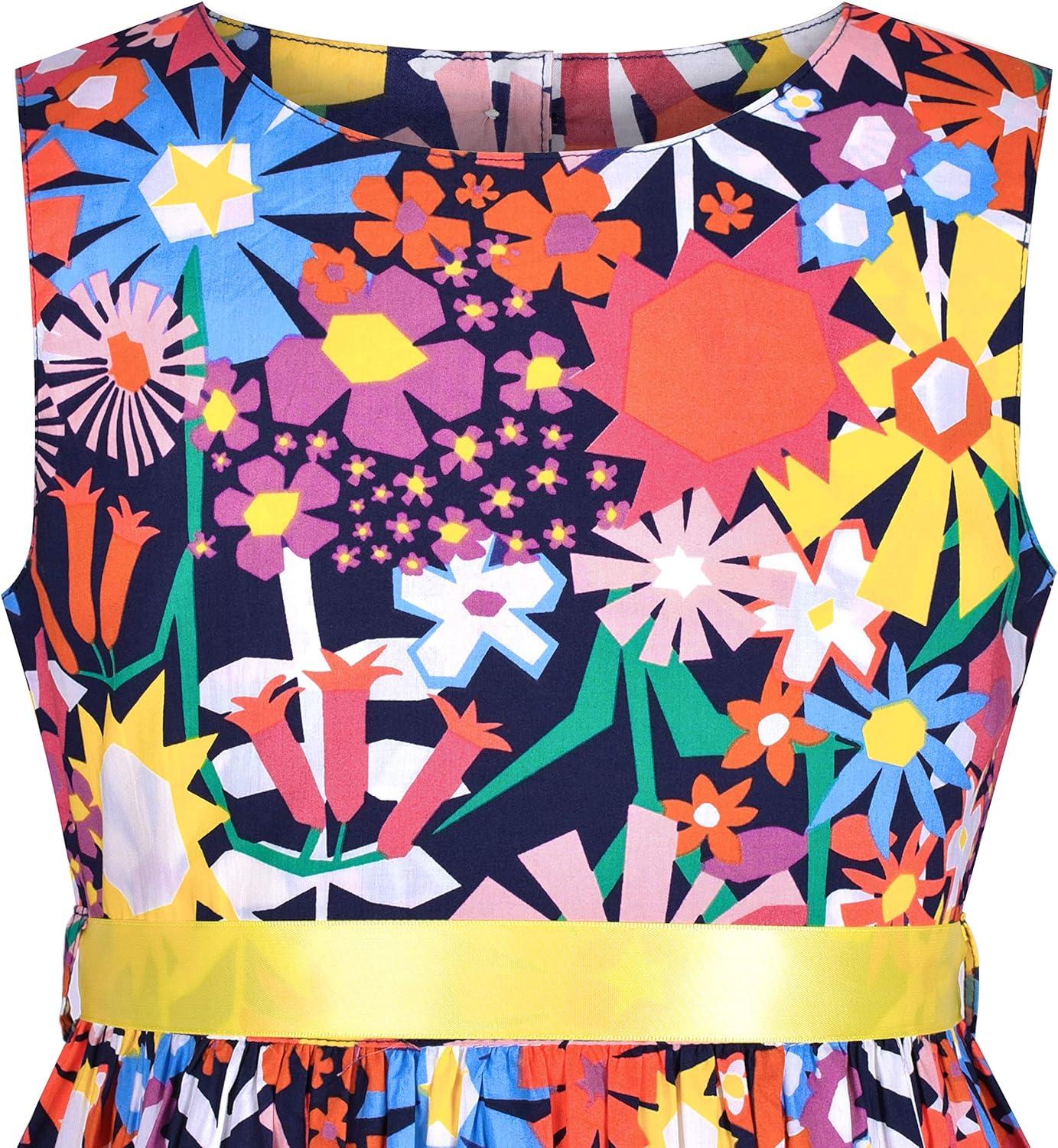 imageSunny Fashion Girls Dress Blue Flower PrintOrange