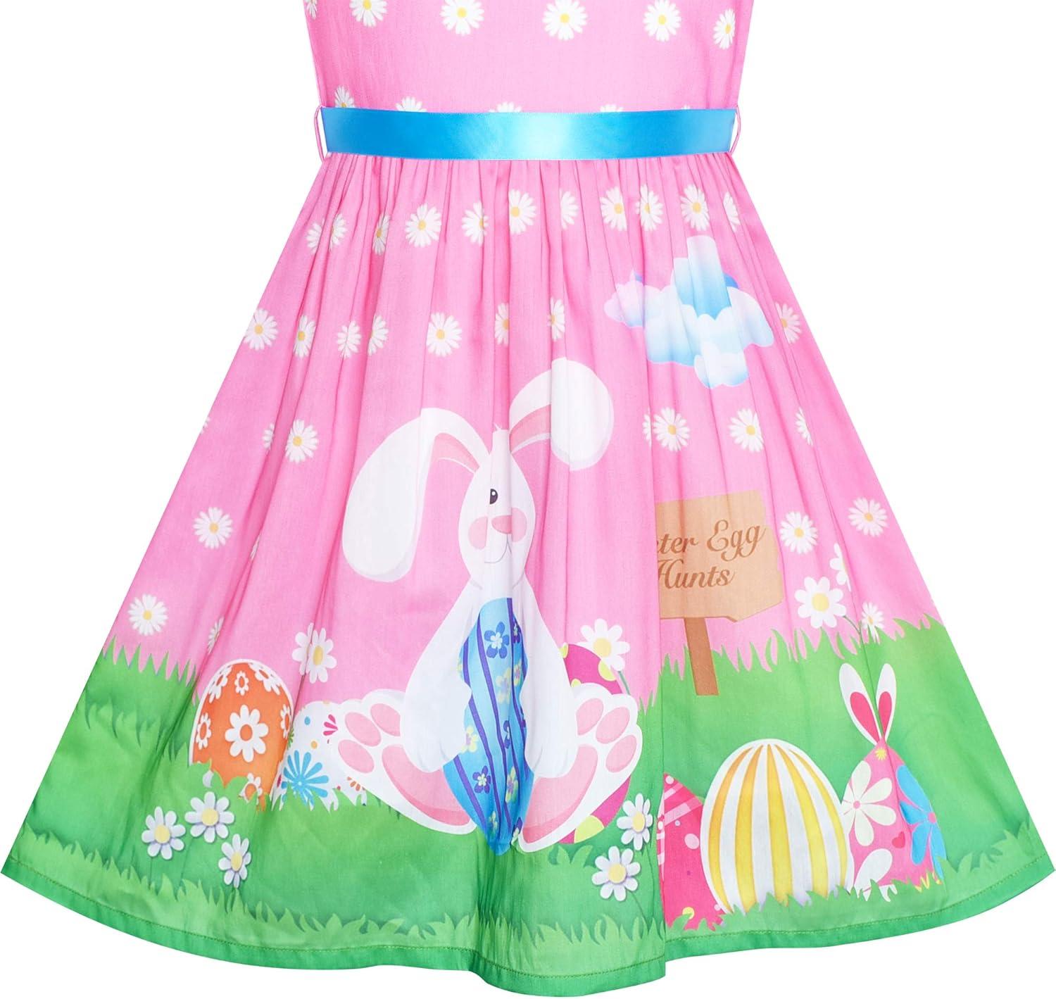 imageSunny Fashion Girls Dress Blue Flower PrintPink Bunny