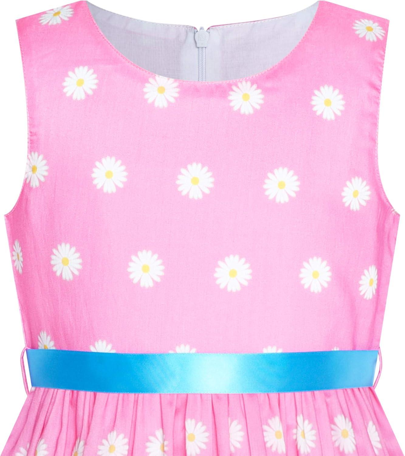 imageSunny Fashion Girls Dress Blue Flower PrintPink Bunny