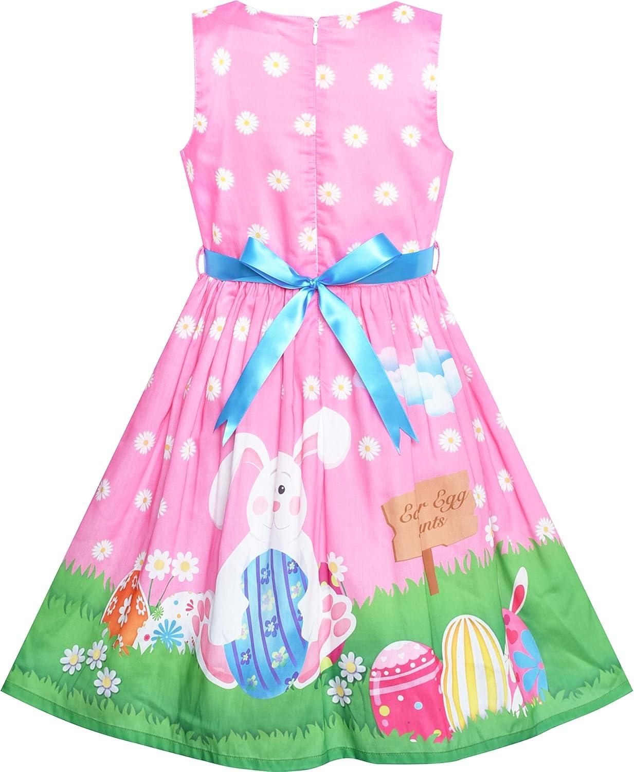 imageSunny Fashion Girls Dress Blue Flower PrintPink Bunny