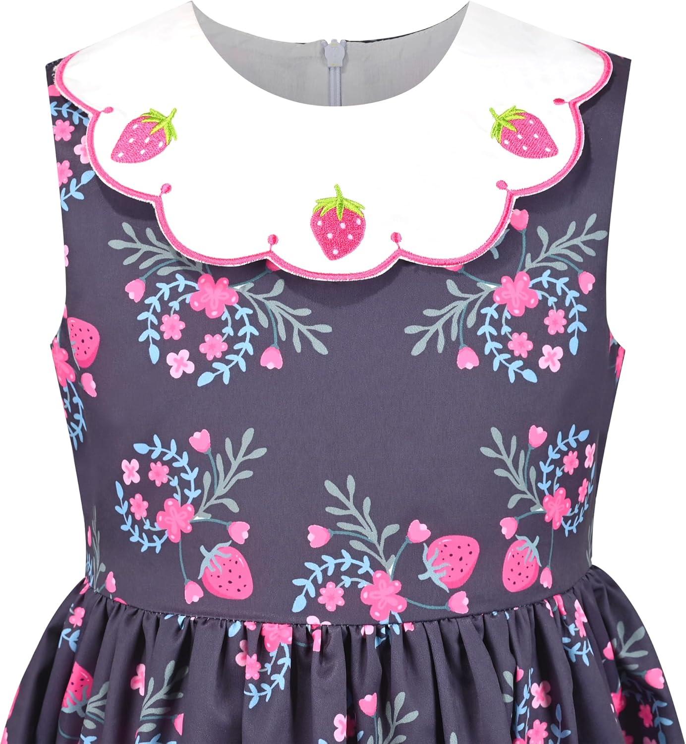 imageSunny Fashion Girls Dress Blue Flower PrintPink Strawberry
