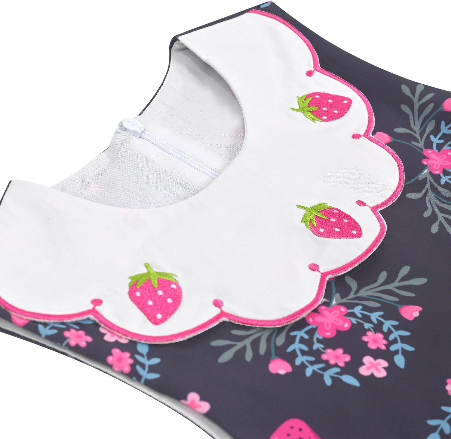imageSunny Fashion Girls Dress Blue Flower PrintPink Strawberry