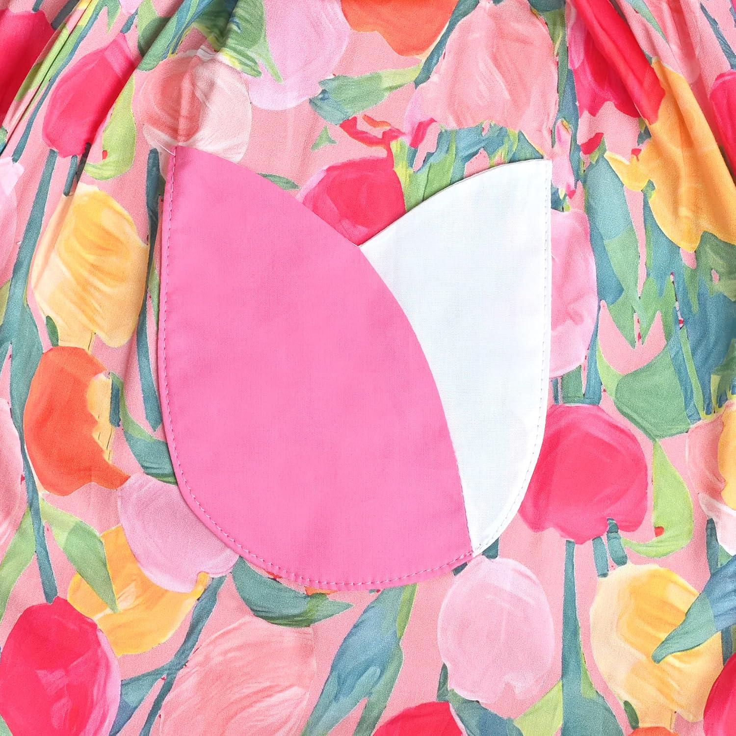 imageSunny Fashion Girls Dress Blue Flower PrintPink Tulip