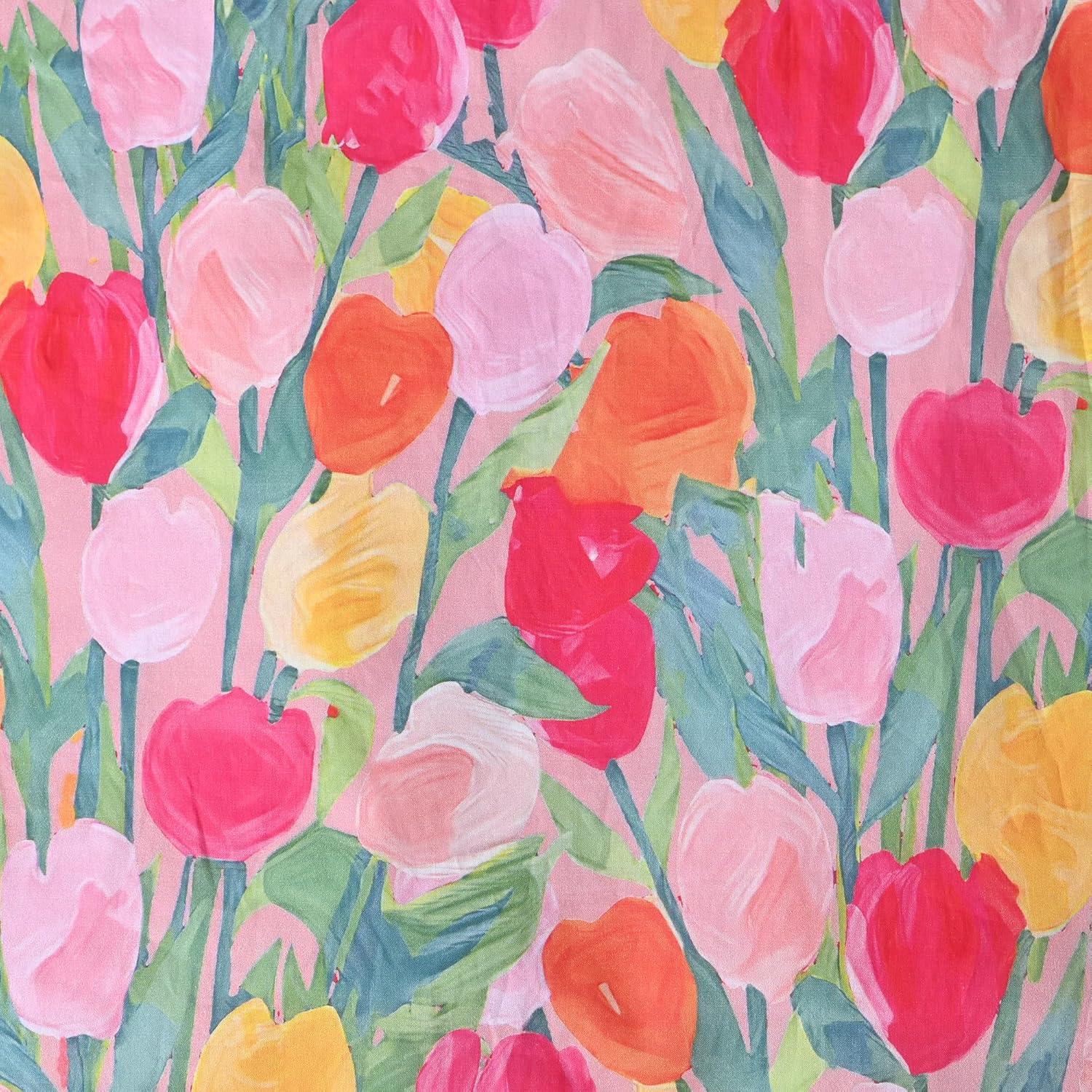 imageSunny Fashion Girls Dress Blue Flower PrintPink Tulip