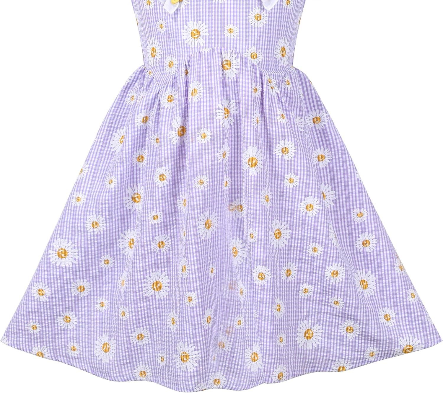 imageSunny Fashion Girls Dress Blue Flower PrintPurple Daisy