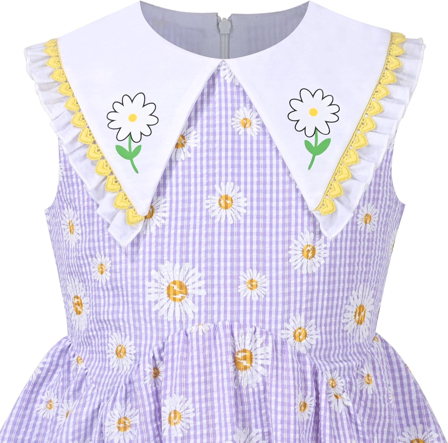 imageSunny Fashion Girls Dress Blue Flower PrintPurple Daisy