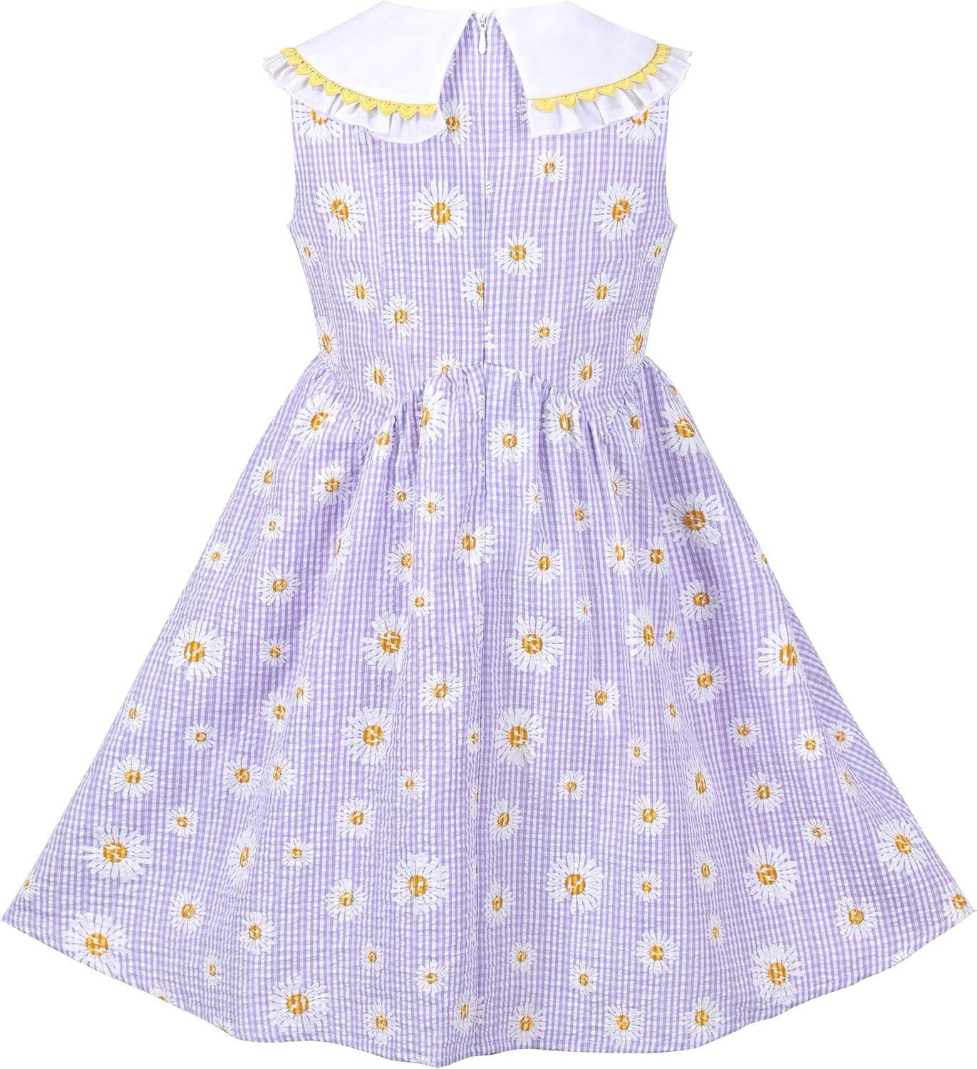 imageSunny Fashion Girls Dress Blue Flower PrintPurple Daisy