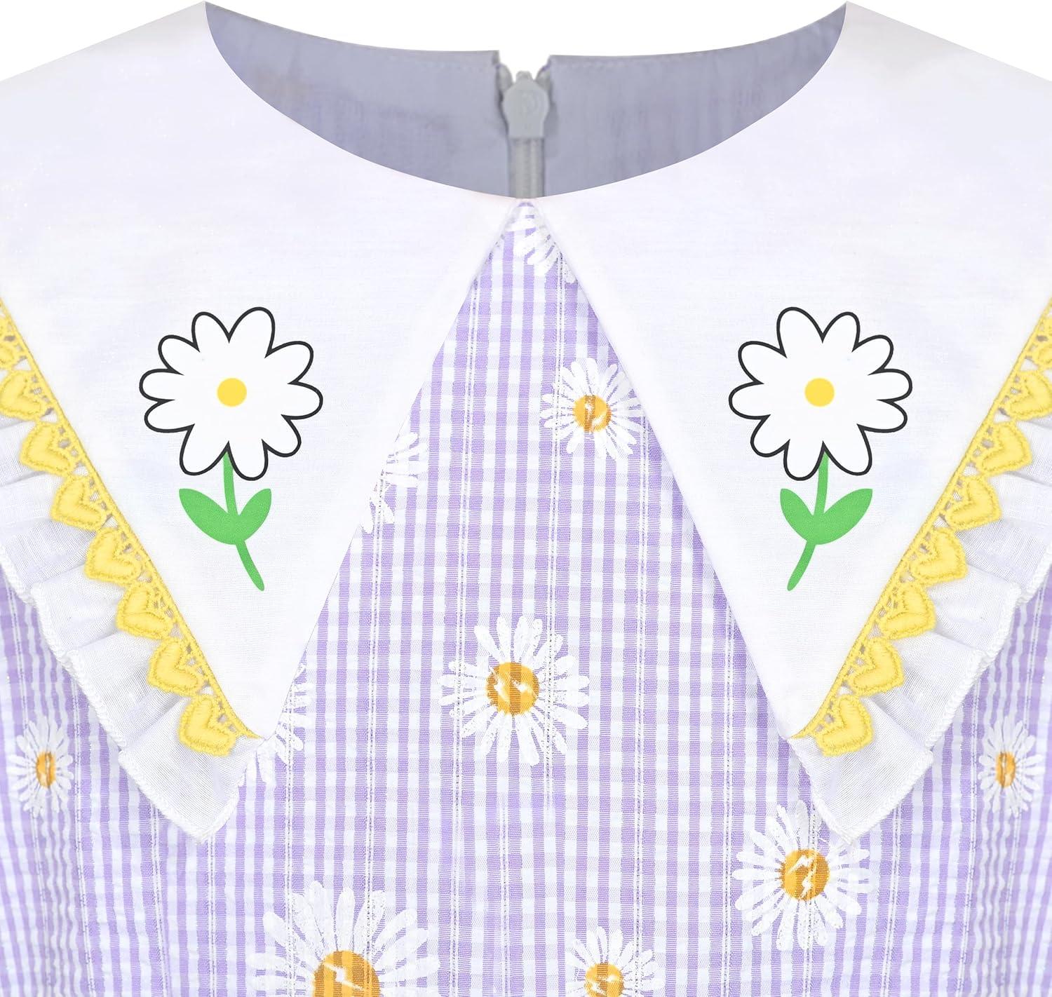 imageSunny Fashion Girls Dress Blue Flower PrintPurple Daisy