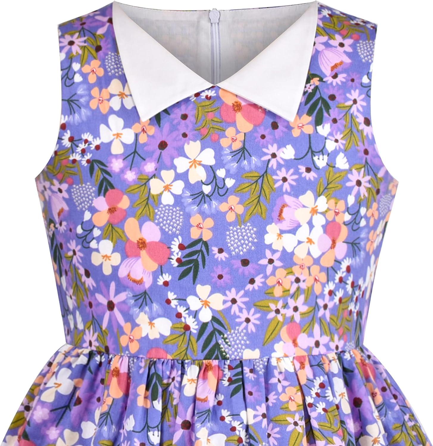 imageSunny Fashion Girls Dress Blue Flower PrintPurple Flower