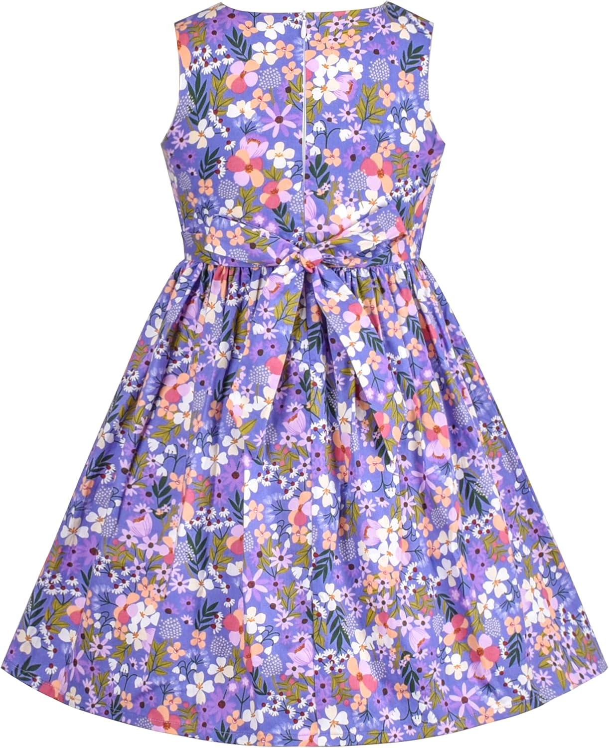 imageSunny Fashion Girls Dress Blue Flower PrintPurple Flower