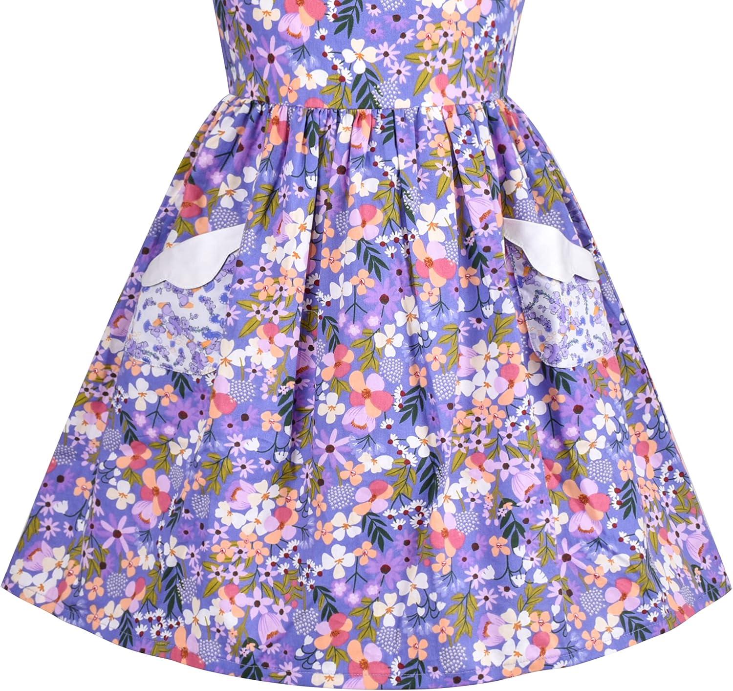 imageSunny Fashion Girls Dress Blue Flower PrintPurple Flower