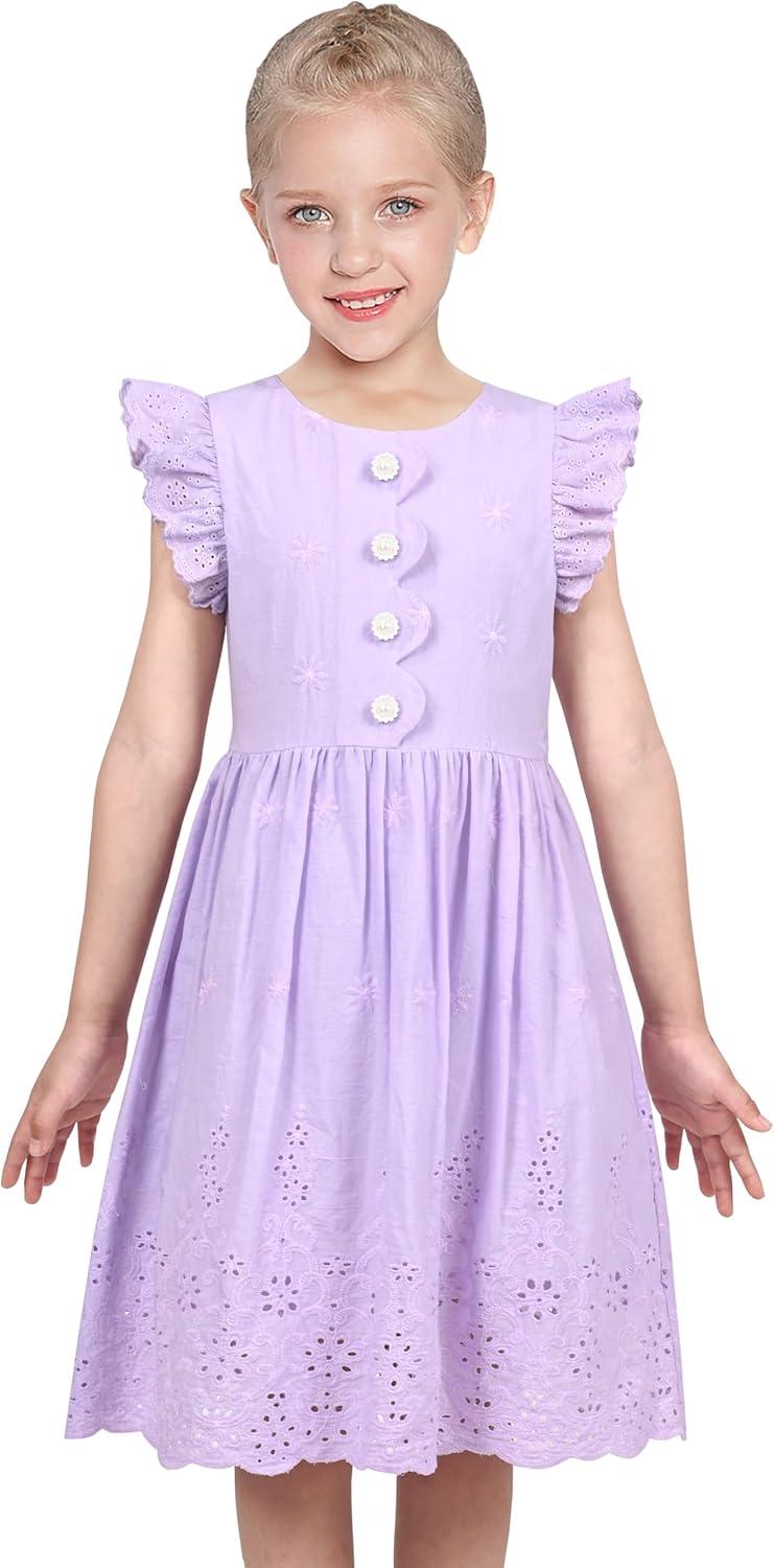imageSunny Fashion Girls Dress Blue Flower PrintPurple Lace