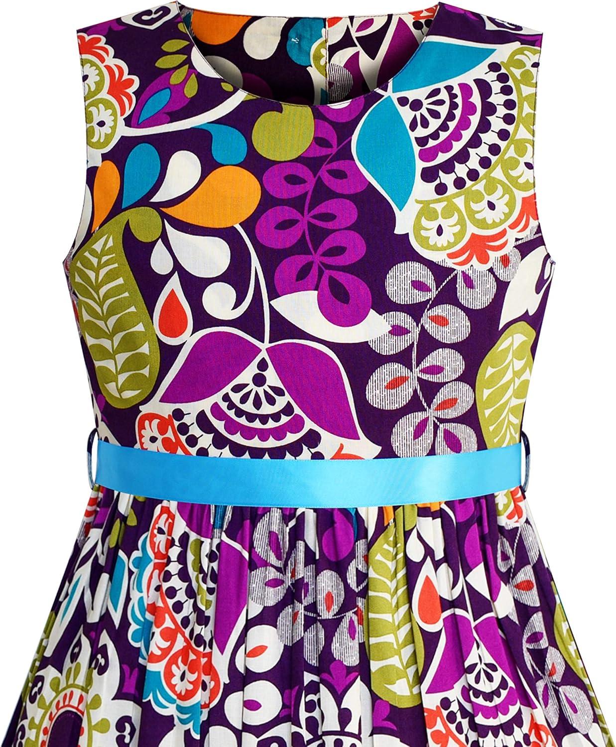 imageSunny Fashion Girls Dress Blue Flower PrintPurple Paisley