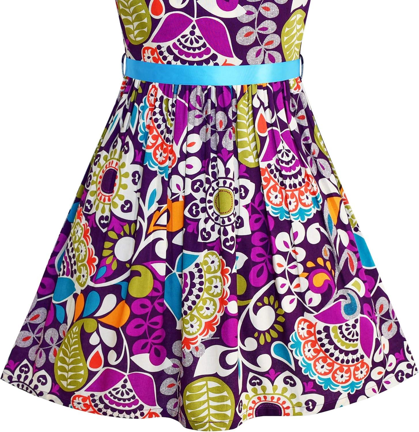 imageSunny Fashion Girls Dress Blue Flower PrintPurple Paisley