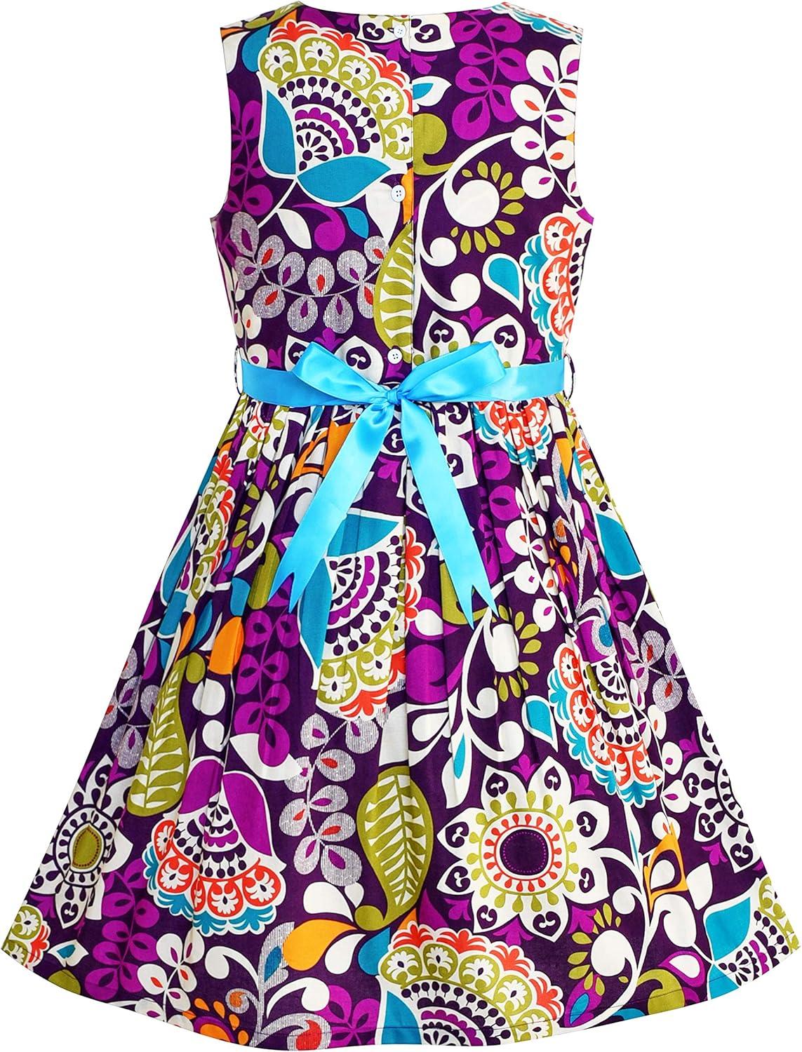 imageSunny Fashion Girls Dress Blue Flower PrintPurple Paisley