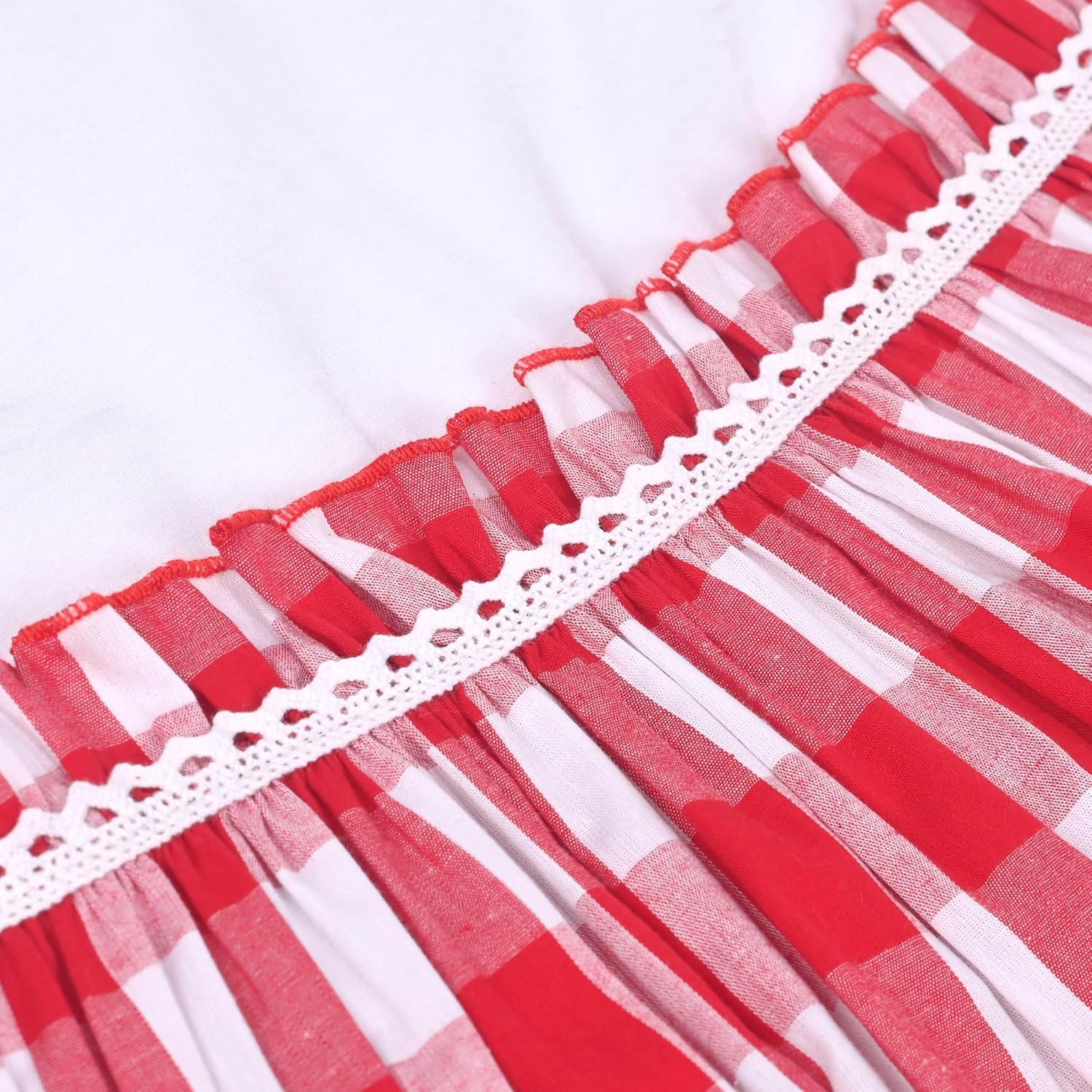 imageSunny Fashion Girls Dress Blue Flower PrintRed Checkered