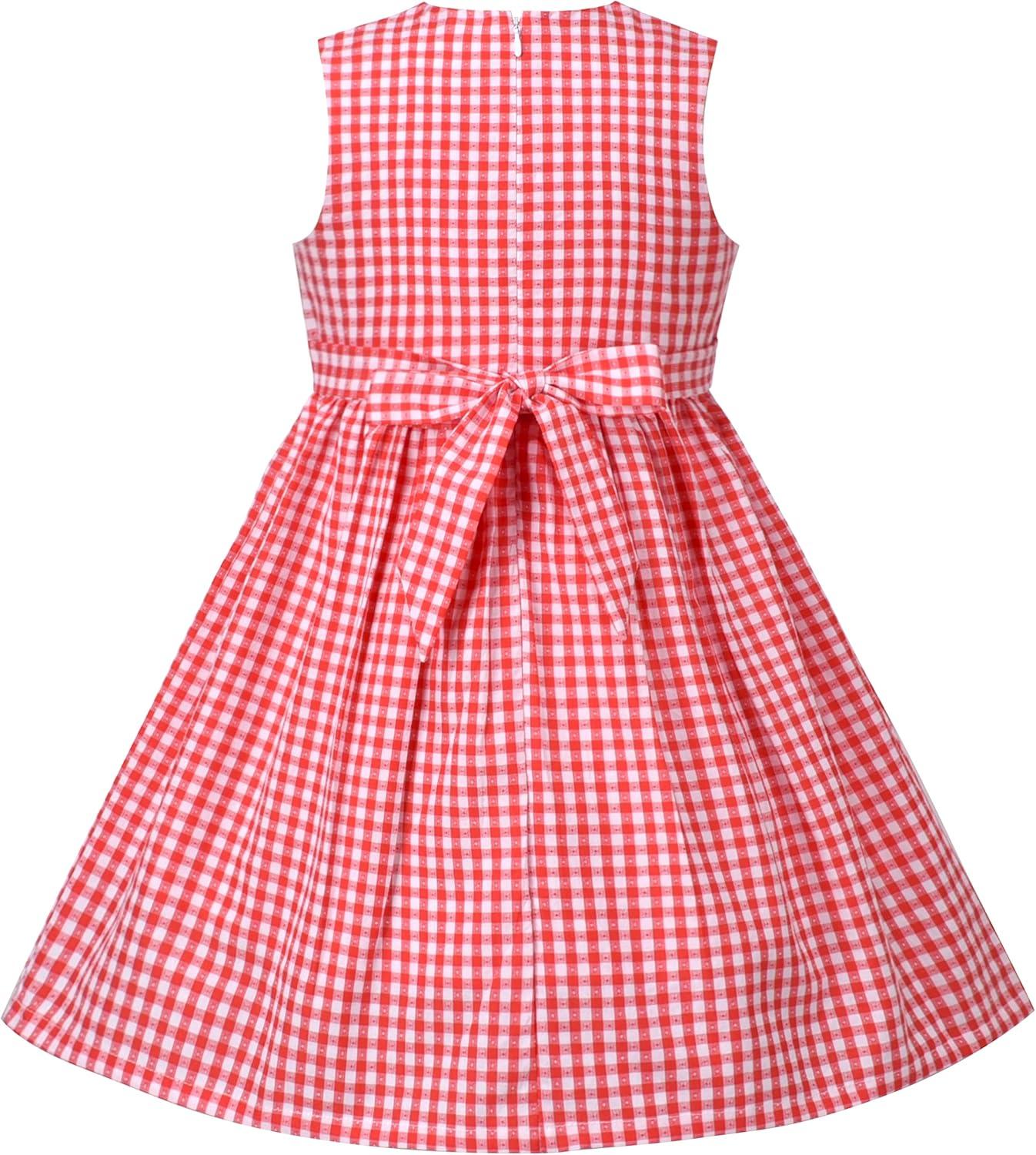 imageSunny Fashion Girls Dress Blue Flower PrintRed Plaid