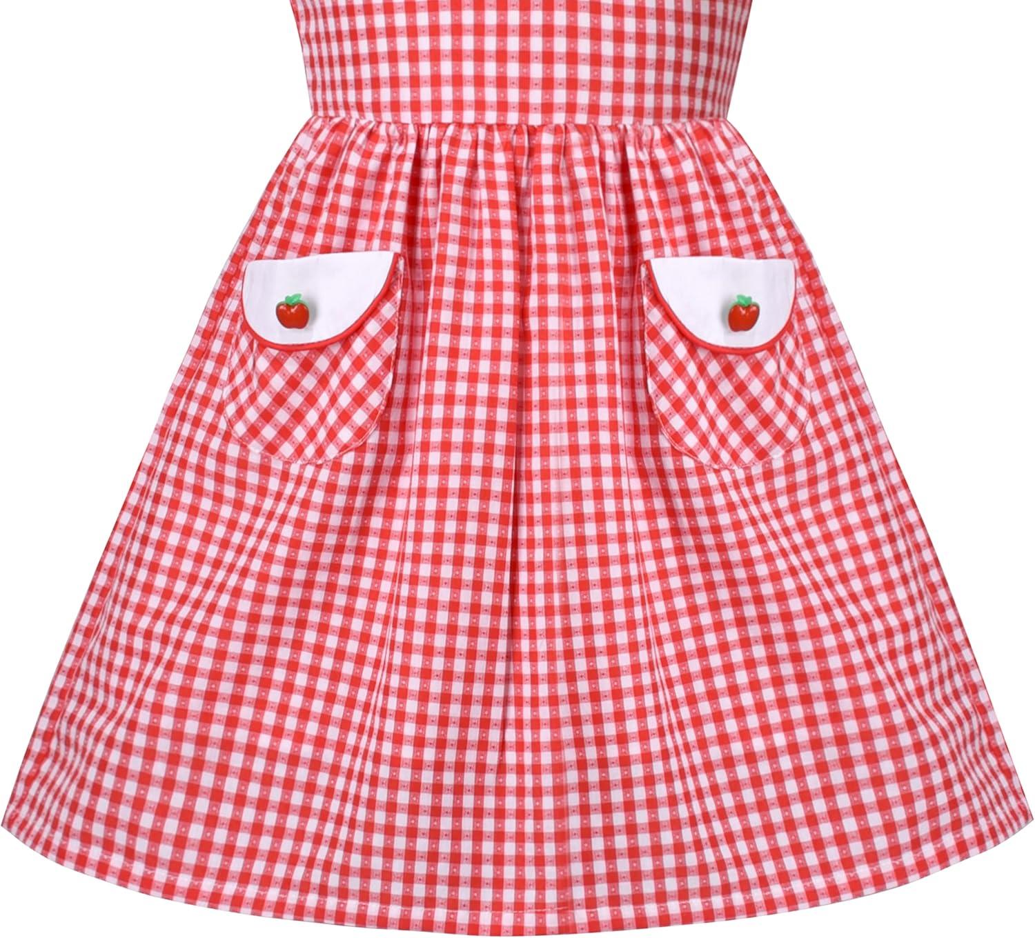 imageSunny Fashion Girls Dress Blue Flower PrintRed Plaid