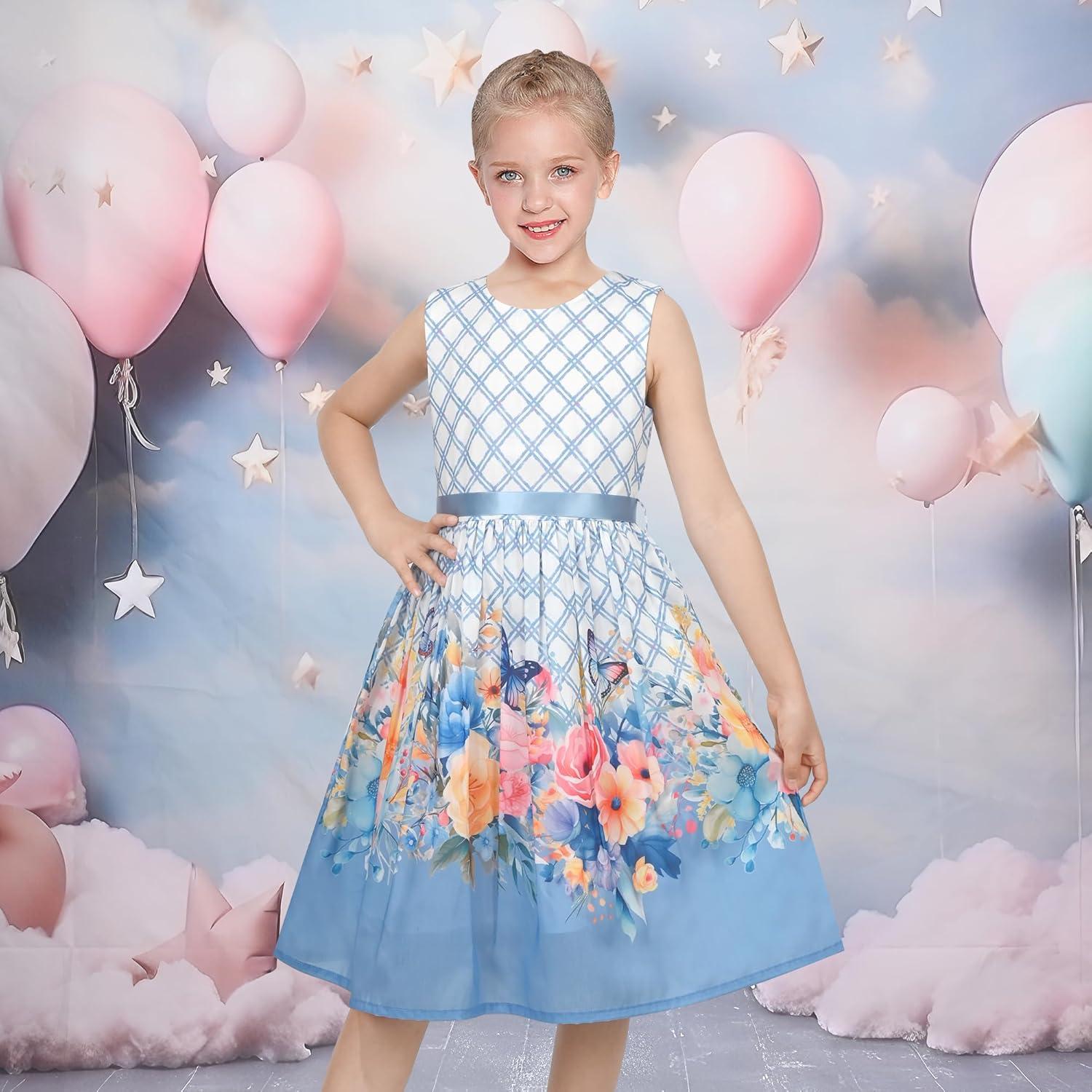 imageSunny Fashion Girls Dress Blue Flower PrintSky Blue
