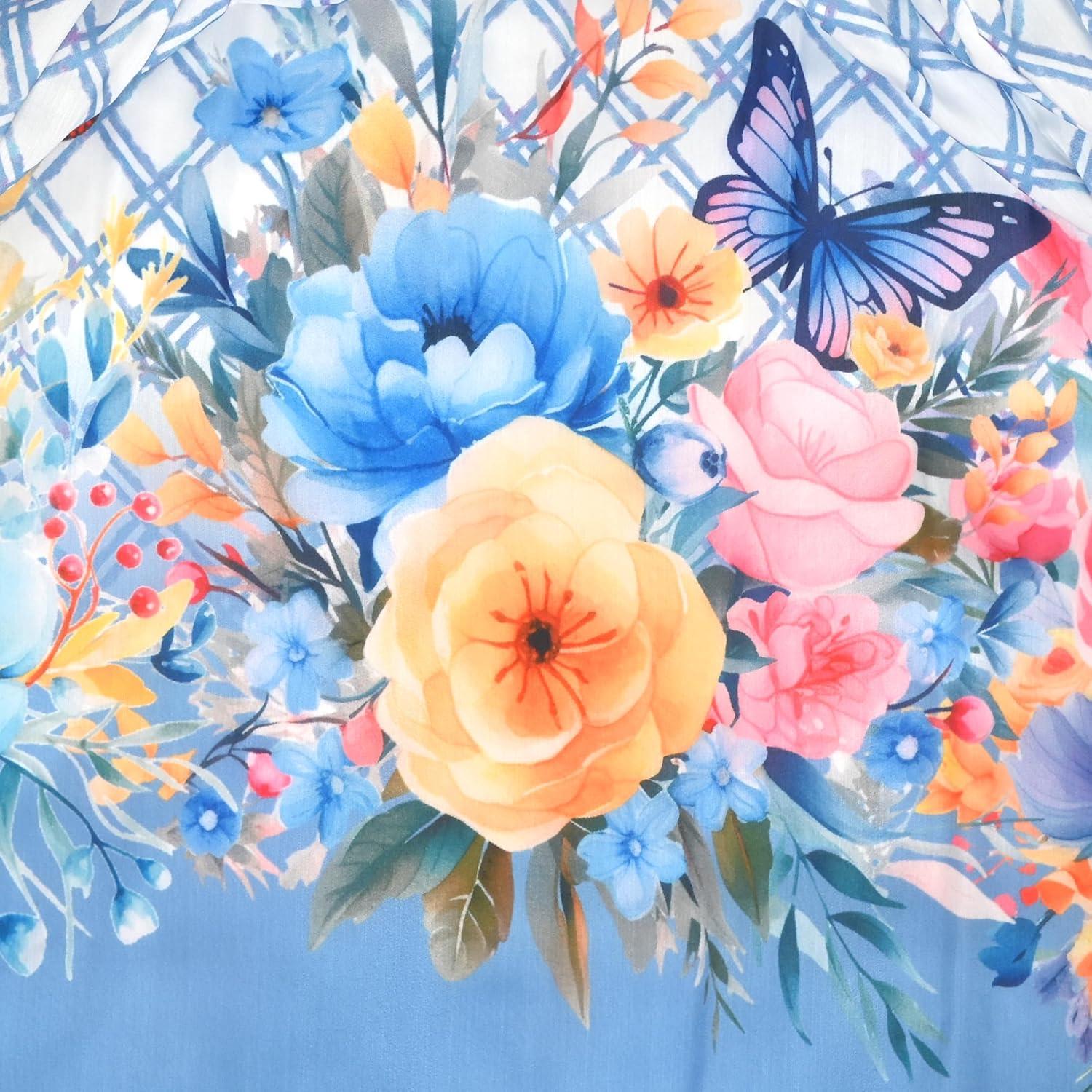 imageSunny Fashion Girls Dress Blue Flower PrintSky Blue